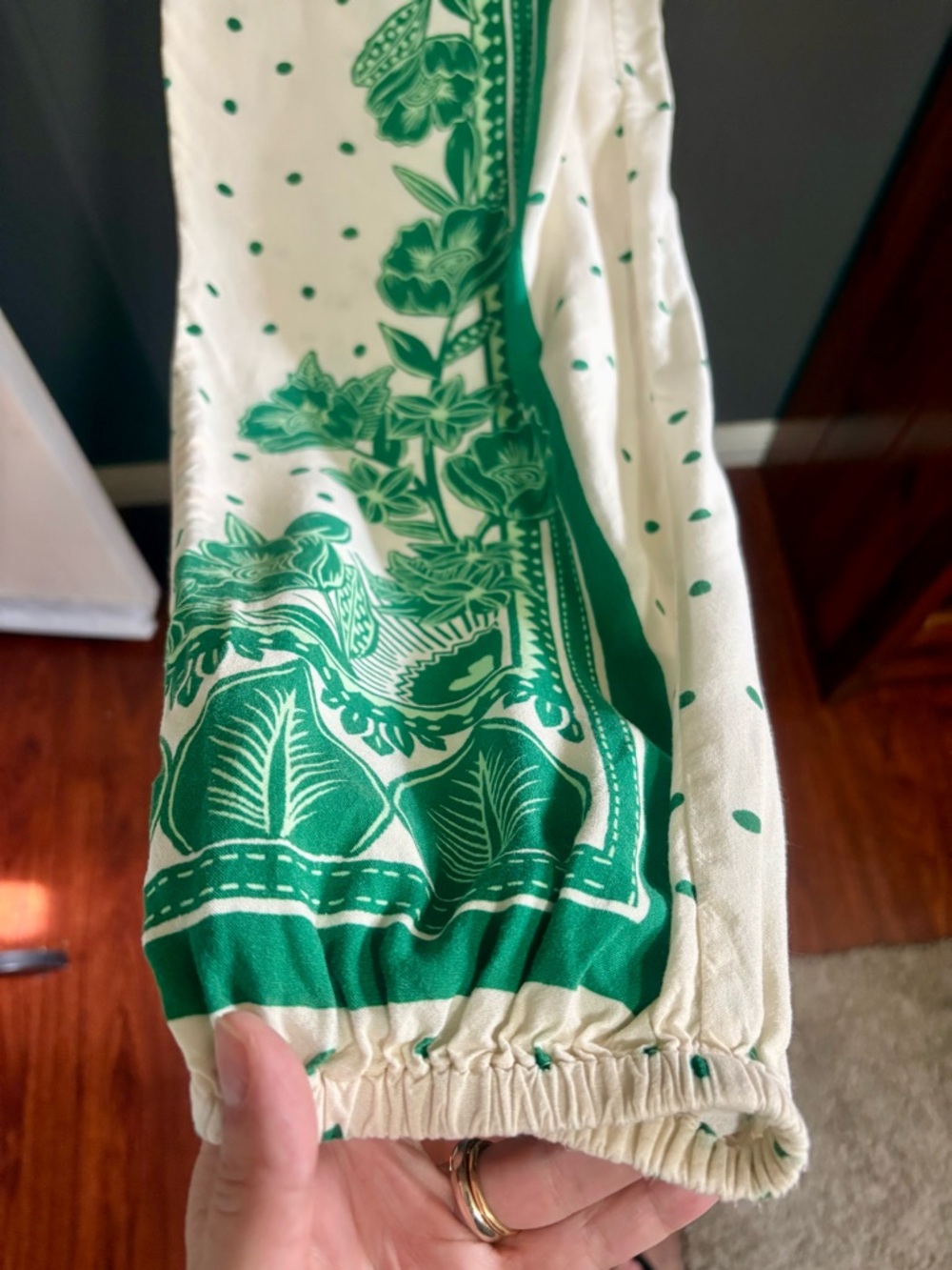 FARM RIO C ANTHROPOLOGIE Green & Cream Floral Dot Jumpsuit - Picture 7 of 10